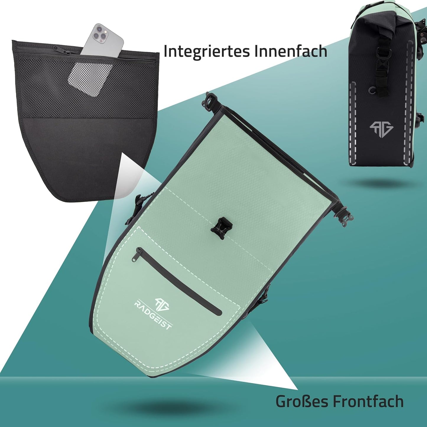 RADGEIST sacoche de vélo pour porte-bagages - 2X sacoche pour porte-bagages - sac à bagages étanche et sac à bandoulière - sacoche de vélo avec réflecteurs
