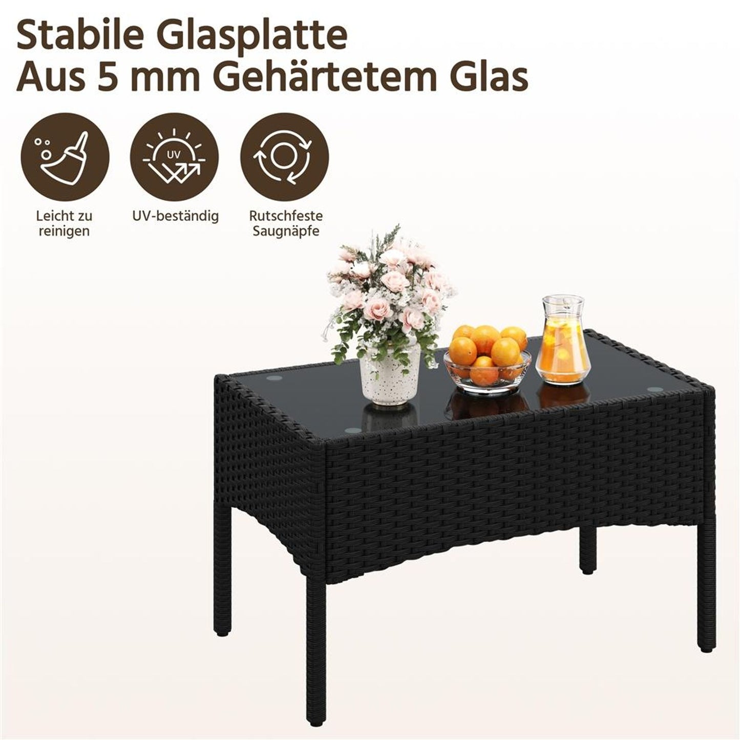 Ensemble de salon Yaheetech en rotin, 4 pièces - Table, 2 chaises et canapé 2 places - Coussins résistants aux intempéries - Noir et beige - 106 x 58 x 80 cm