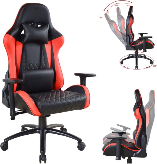 VDD Gaming - Fauteuil gaming - Fauteuils gaming - Fauteuil gaming à assise large - Fauteuil gaming pour personnes de grande taille - rouge - noir - charge maximale de 150 kg