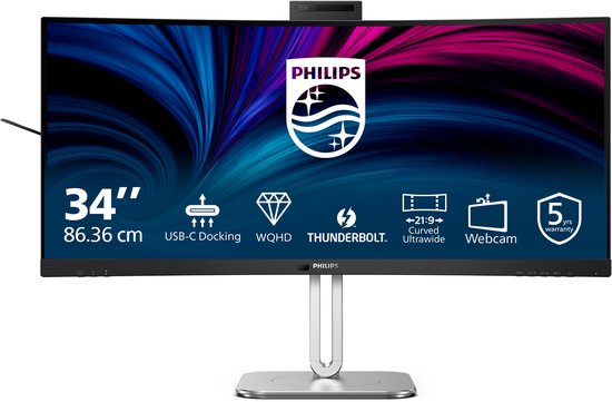 Philips série 6000 34B2U6603CH - Écran incurvé ultra-large - Webcam - Thunderbolt 4 - USB-C 100 W - Smart KVM - 34 pouces