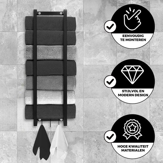 Vonia Porte-serviettes - Porte-serviettes salle de bain - Porte-serviettes salle de bain - Porte-serviettes - 77,5 x 20 x 14 cm - Noir