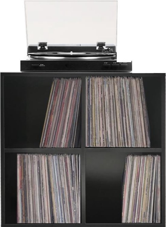 Meuble de rangement pour disques vinyles - rangement disques vinyles lp - bibliothèque - 4 compartiments - noir