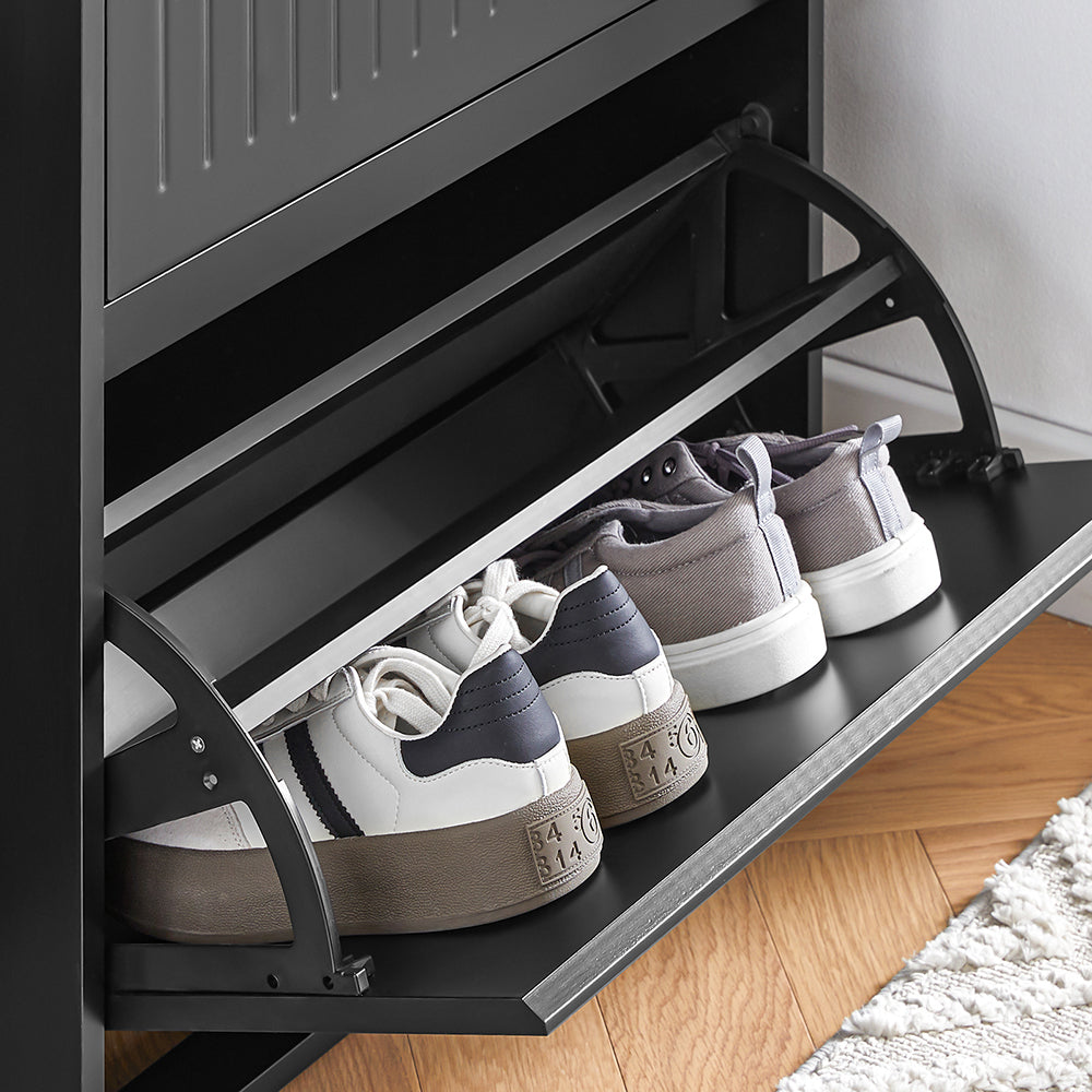 SoBuy Meuble à chaussures FSR165-SCH - 2 abattants et 1 tiroir - MDF - 61 x 26 x 100 cm - Noir