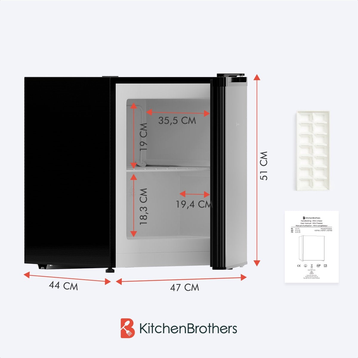 KitchenBrothers Mini congélateur - 33L - Petit congélateur - Autonome - Compact - Noir