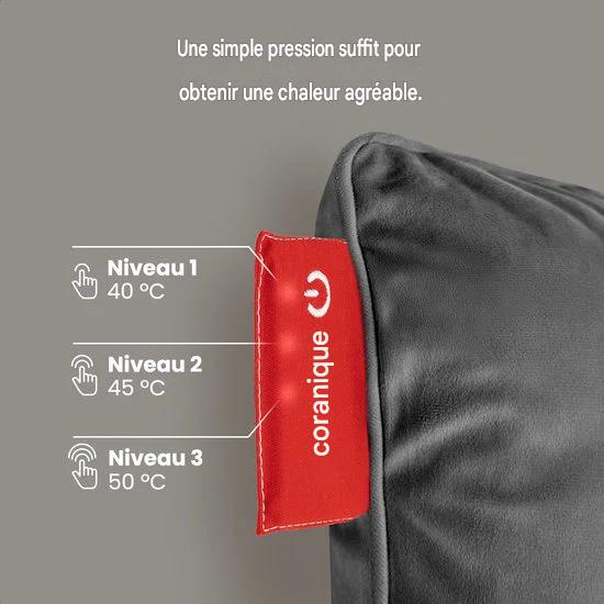 Auronic Oreiller chauffant - Velours - 45x60 - Sans fil - Rechargeable - Oreiller électrique - Infrarouge - Gris