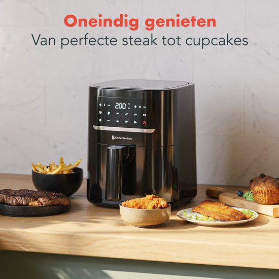 Airfryer - KitchenBrothers - 3.3L - 1400W - Friteuse à air chaud - 50ºC à 200ºC - Compacte - 10 Programmes de cuisson - Noir