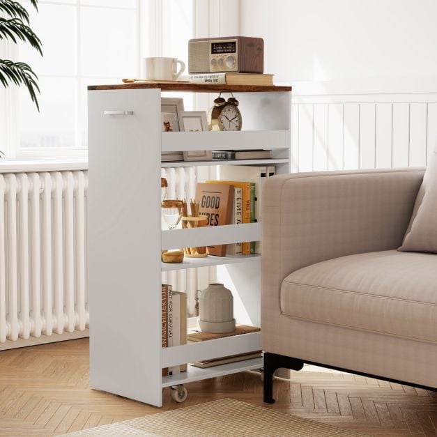 Chariot de cuisine Coast Smalle – Étagère à 4 niveaux avec poignée 47,5 x 30 x 80,5 cm – Blanc