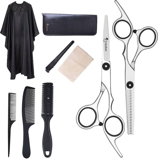 Kit de coiffure Fritzline 9 pièces - Ciseaux de coiffure - Blouse de coiffure - ciseaux à cheveux - coiffeur - ciseaux de coiffure - ciseaux à effiler - ciseaux à effiler de coiffure - kit de coiffure professionnel - blouse de coiffure - blouse de coiffeu
