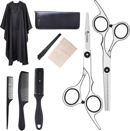 Kit de coiffure Fritzline 9 pièces - Ciseaux de coiffure - Blouse de coiffure - ciseaux à cheveux - coiffeur - ciseaux de coiffure - ciseaux à effiler - ciseaux à effiler de coiffure - kit de coiffure professionnel - blouse de coiffure - blouse de coiffeu