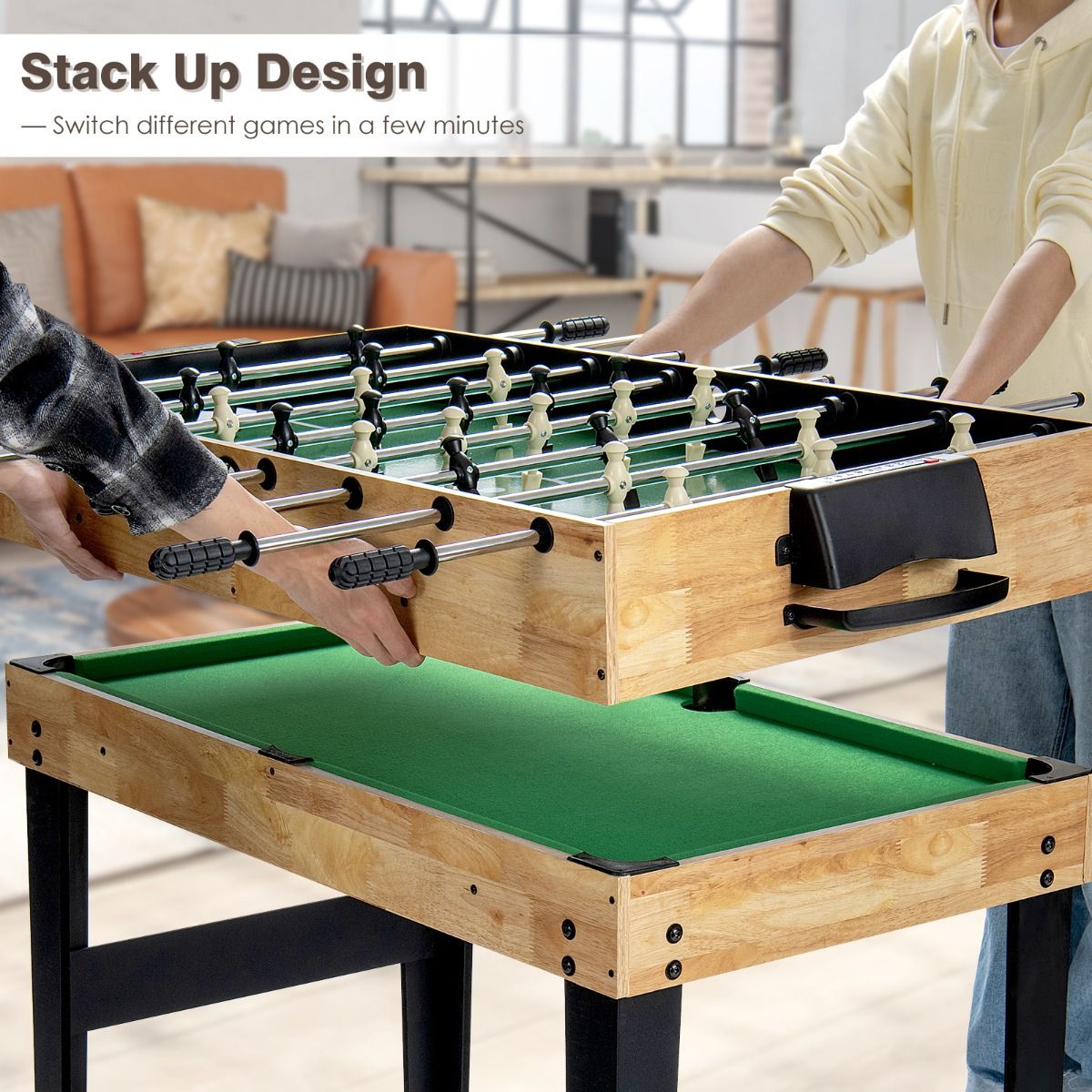 Table de jeux multifonctionnelle Coast - 10 jeux en 1 - Modèle empilable - Bois - 105,5 x 61 x 80 cm