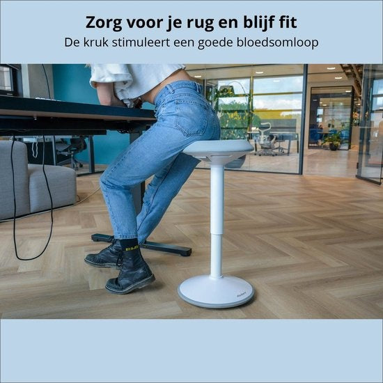 Bckz Tabouret oscillant blanc | Hauteur 55-80 cm | Tabouret d'équilibre | Tabouret assis-debout | Chaise de bureau ergonomique | Tabouret en forme de selle