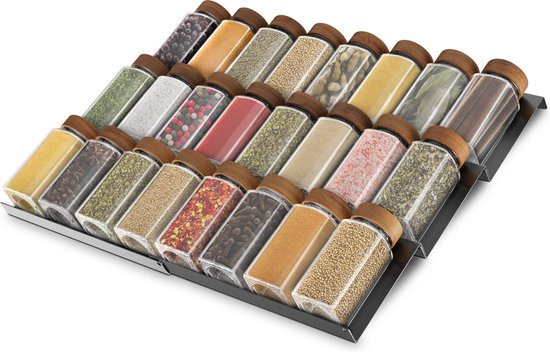 Soothe Spice Rack Drawer for 24 Spice Jars - Extendable - 6 Set - Spice Organiser - Spice racks - Porte-épices - Spice rack - stainless steel