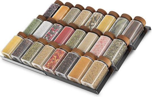 Tiroir à épices Soothe pour 24 pots à épices - Extensible - Étagère à épices - Acier inoxydable