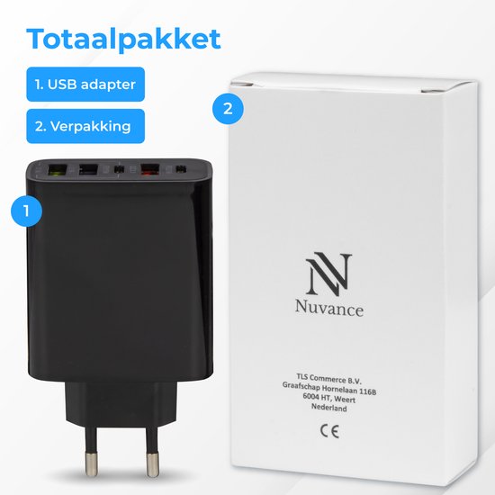 Nuvance - Adaptateur USB - 5 Ports - Prise USB - Chargeur USB - Convient à tout câble USB - Noir