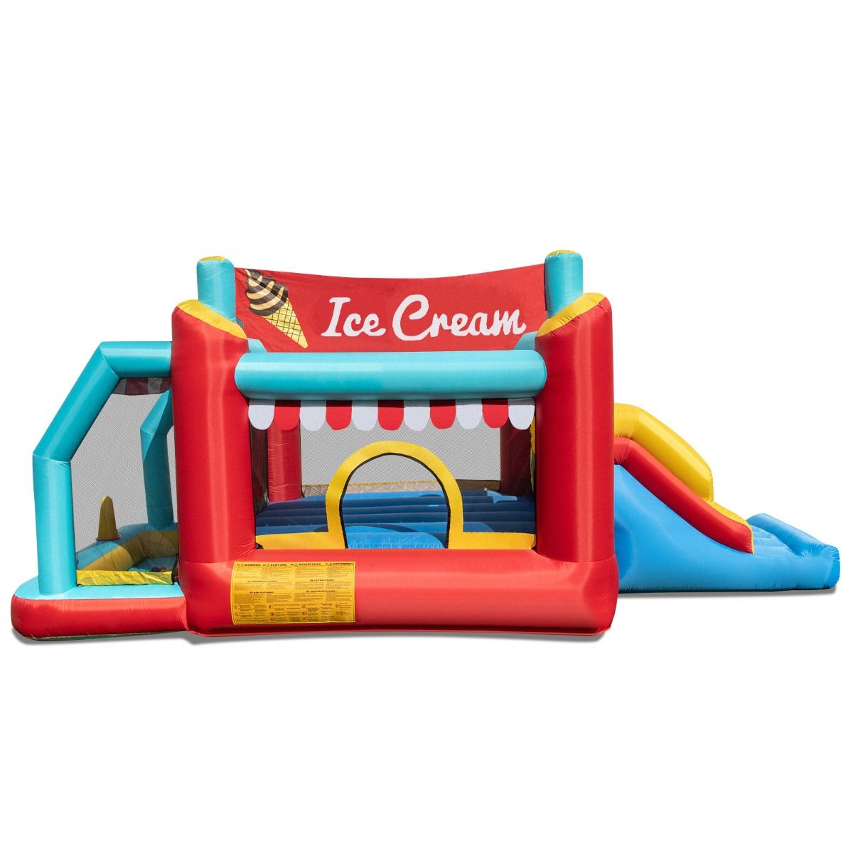 Structure gonflable Coast 5-en-1 - Toboggan - Piscine à balles - Panier de basket - Multicolore 485,5 x 239 x 206 cm