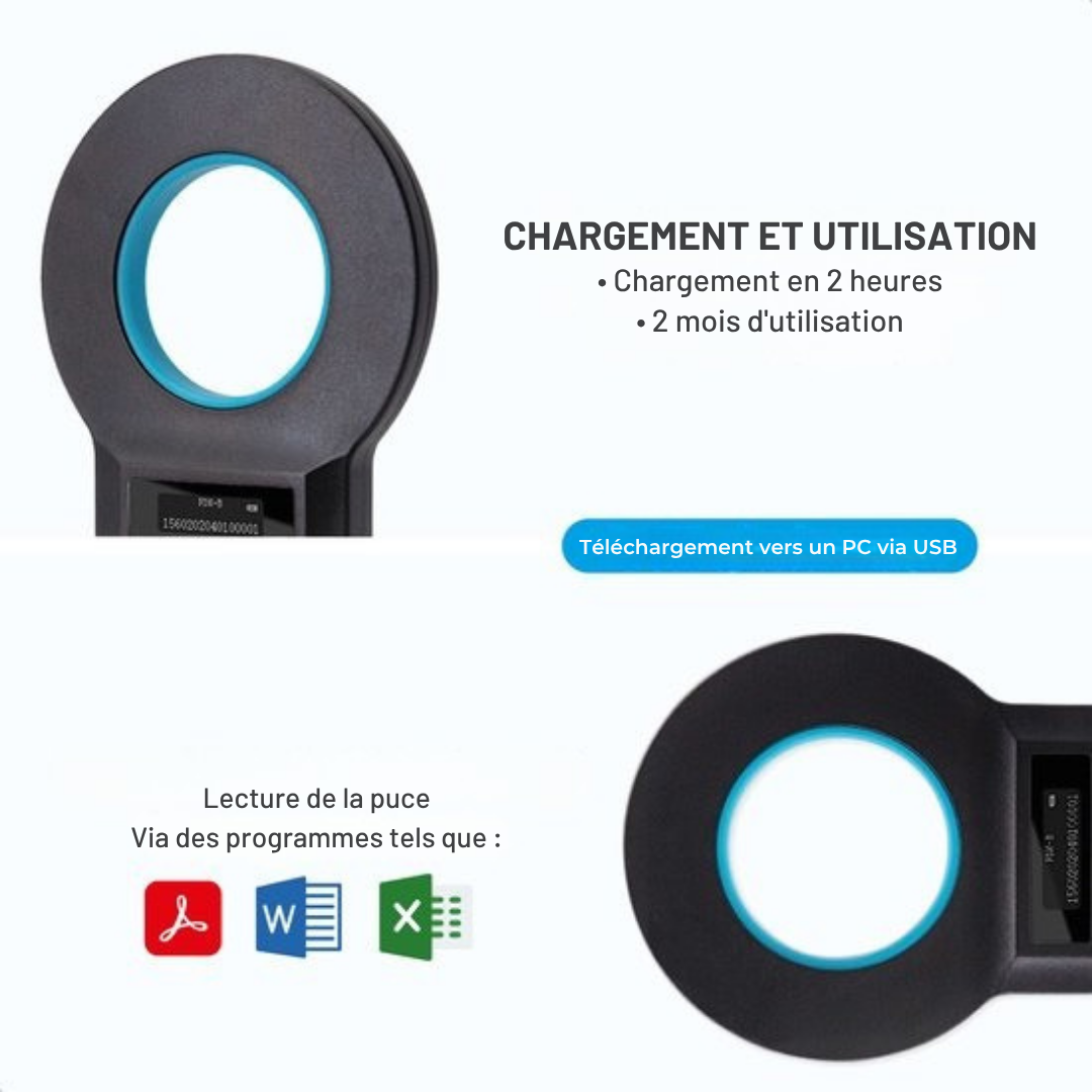 Lecteur de puces pour animaux Dutchwide Chipreader Pro - 128 enregistrements - USB/ Bluetooth