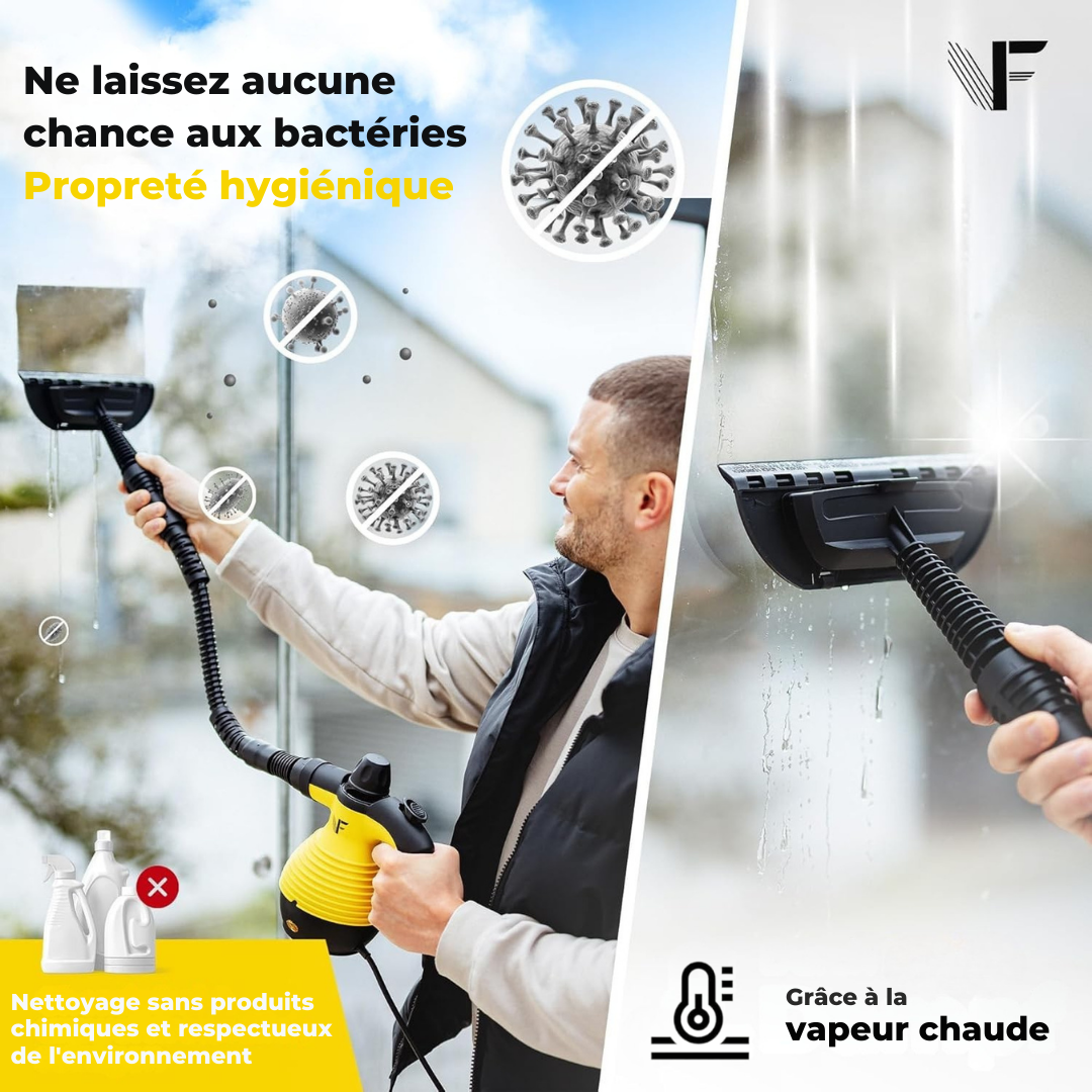 Nettoyeur vapeur à main – Réglage de la vapeur – Comprend 10 accessoires – Réservoir de 350 ml – Jaune