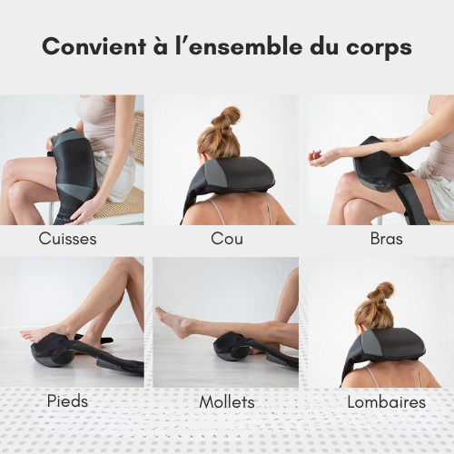 Appareil de massage Shiatsu – Auronic - Coussin de Massage Shiatsu - Chauffant pour cou, nuque et épaules – Noir/Gris