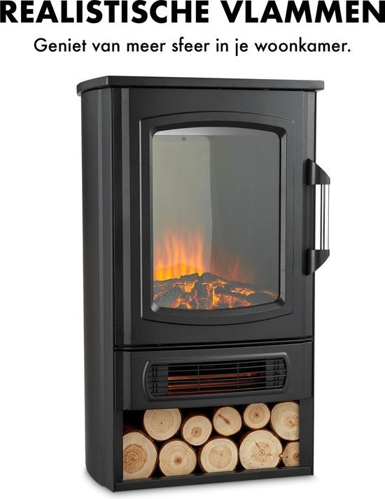 MOA Cheminée électrique EFS183 - Cheminée d'ambiance et chauffage - 2000W - Flammes réalistes - Espace Décoration Bois - Noir