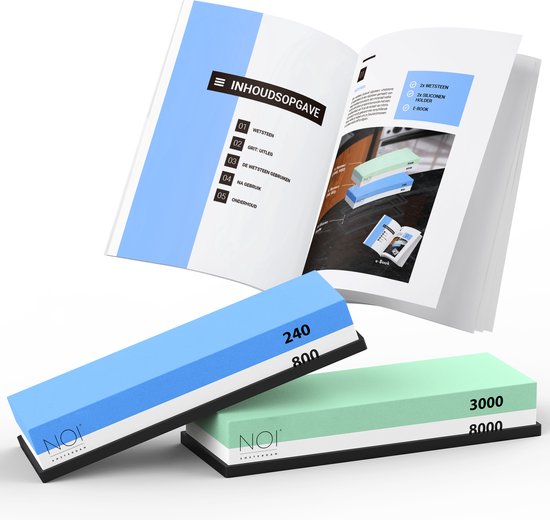 NOI Amsterdam - Luxury Double-Sided Sharpening Stone - Aiguisoir à couteaux - Wetstone - 240/800 3000/8000 - Accessoires de cuisine