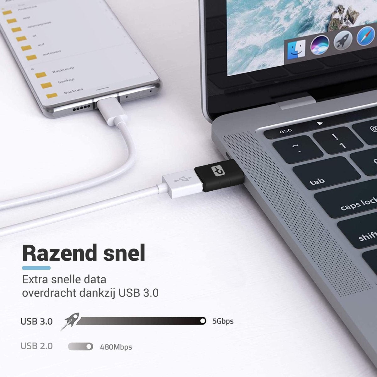 Teeco - USB C vers USB A - 2 pièces - USB C vers USB A - USB 3.0 - 5Gps - Thunderbolt - USB - Convient pour clé USB, hub USB, hub USB c et répartiteur USB - Aluminium - Noir
