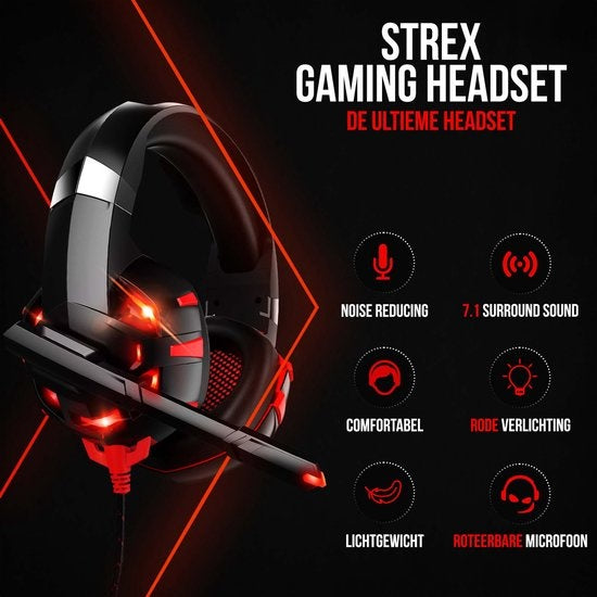 Casque de jeu Strex avec microphone rouge - PC + PS4 + PS5 + Xbox One + Xbox Series