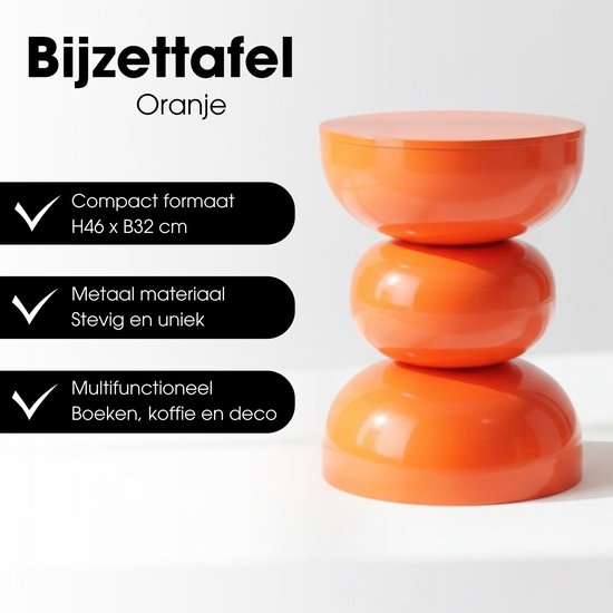 Mica Decorations Luna Table - Table d'appoint au design rond et ajouré en fer robuste - Table basse minimaliste d'intérieur - Table de chevet pour petits espaces - H46 x Ø32 cm - Orange