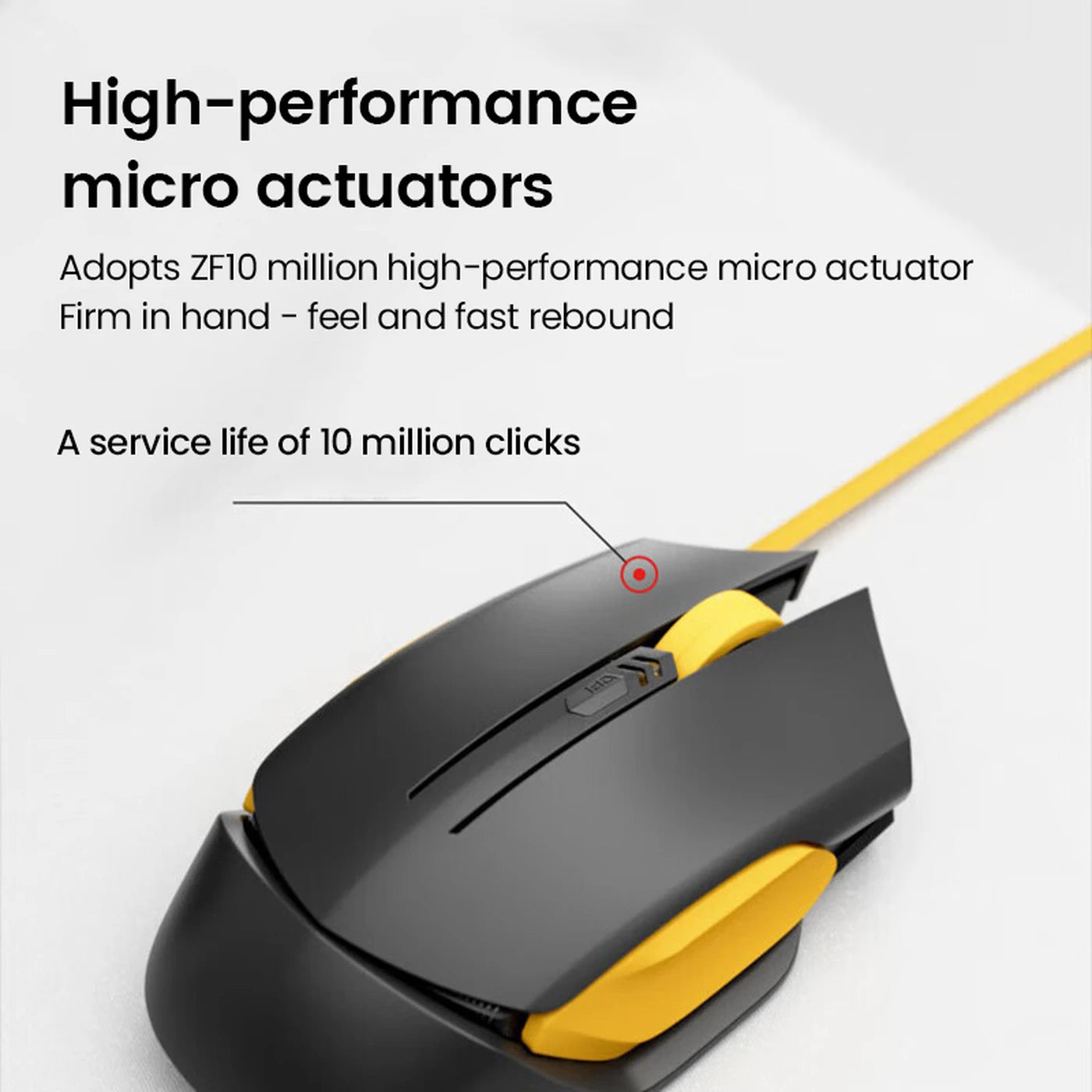 Souris filaire Ochama - Noire et jaune - Ergonomique - Capteur optique - Fréquence de sondage de 1 000 Hz - 4 niveaux de DPI