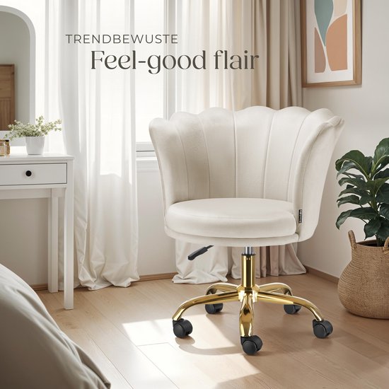 tectake® Chaise de bureau - Chaise pivotante réglable en hauteur avec revêtement en velours - Coque ergonomique - Chaise à roulettes - Chaise de salle à manger sur roulettes - Pivotant à 360° - Chaise de bureau - Blanc
