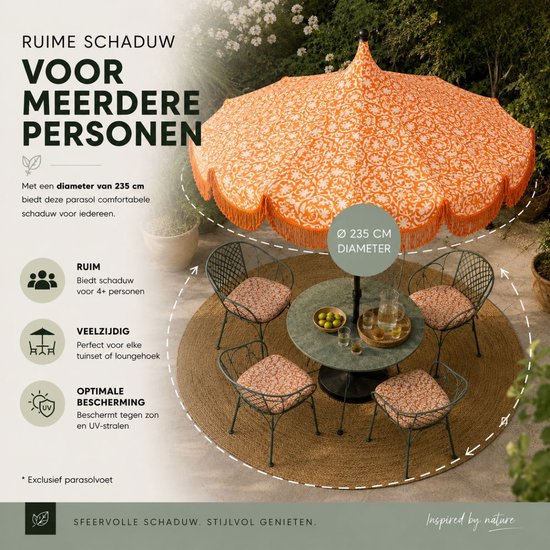 Mica Decorations Kelly Parasol avec sac de transport - Parasol à mât 238 x Ø235 cm - Parasol de jardin ou de balcon - Polyester, acier - Orange