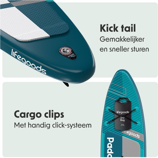 LifeGoods PaddlePro SUP Board Pro - Pro Set - Planche à pagaie gonflable - Max. 150KG - 320x81cm - Deep Aqua