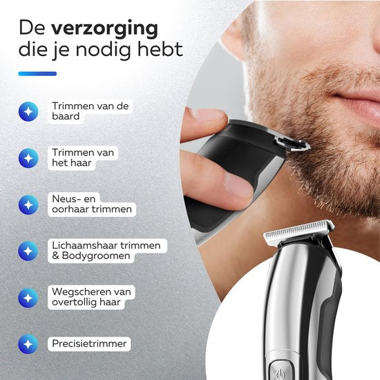 Tondeuse à barbe 6-en-1 pour hommes - 6 accessoires interchangeables - Tondeuse pour le corps et la barbe - Tondeuse pour le corps - Tondeuse pour le nez et les oreilles