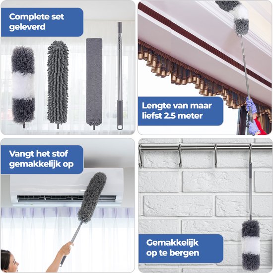 Roegaarden Pelle à poussière extensible - Avec manche télescopique - Jusqu'à 2,5 mètres - Divers accessoires - Facile à ranger