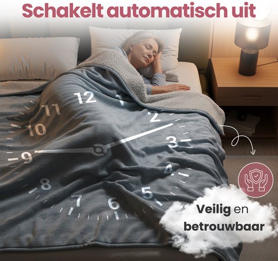 STAUS&BACH Couverture électrique XXL - Couverture supérieure pour 2 personnes - Couverture chauffante double face en polaire Sherpa - Gris bleu - 180x130 cm PowerNap