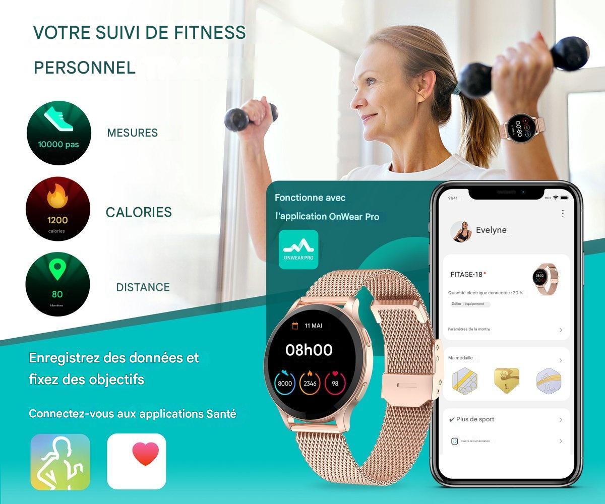 Montre de sport FITAGE, Smartwatch, Podomètre, Rose