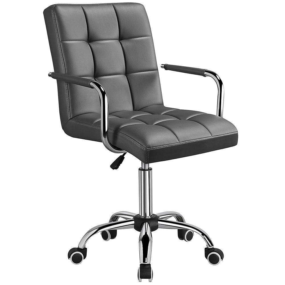 Chaise de bureau Yaheetech - Grise - Cuir PU - Hauteur réglable - Pivotante à 360° - Avec accoudoirs