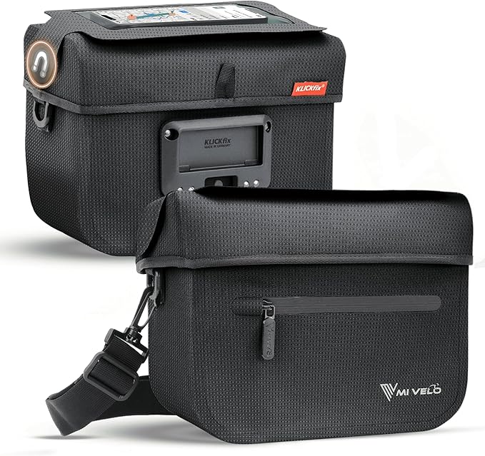 MIVELO Handlebar bag - 100% Waterproof & With Phone Pocket - 7 litres - Black Reflective
