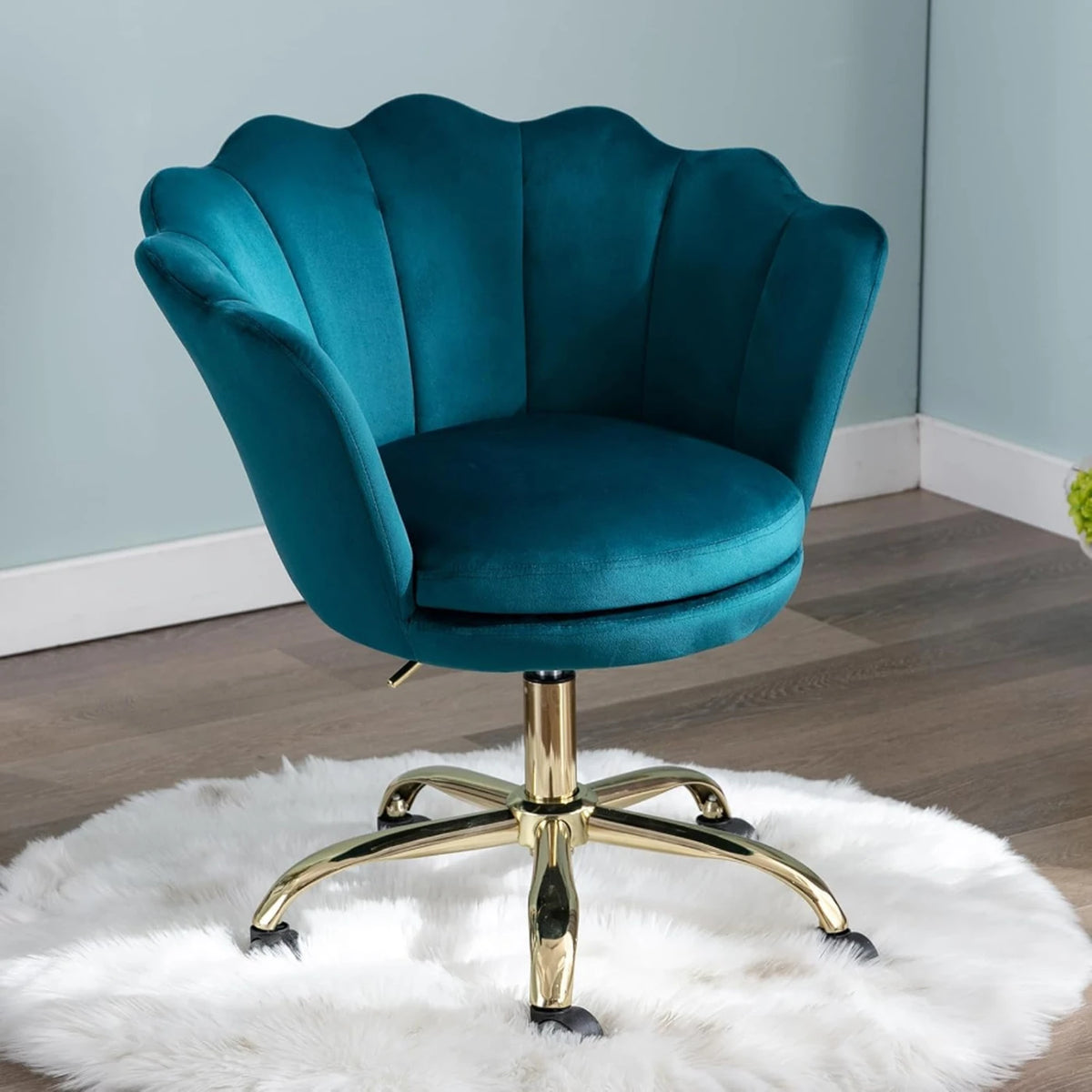 Chaise de bureau Ya-Home – Chaise de bureau design en velours en forme de fleur avec piètement doré – Réglable en hauteur