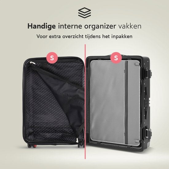 ONYX 2-Piece Suitcase Set - Bagage à main avec poche frontale et valise d'enregistrement - 35L/100 L - Serrure TSA - Trolley léger - Fermeture en aluminium - Noir