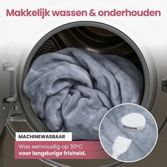 STAUS&BACH Couverture électrique XXL - Couverture supérieure pour 2 personnes - Couverture chauffante double face en polaire Sherpa - Gris bleu - 180x130 cm PowerNap