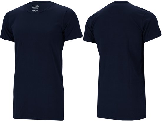 Comfort Essentials - T-shirts pour homme - Extra longs - Bleu marine L - Lot de 3 - Col rond - Sous-vêtements pour homme