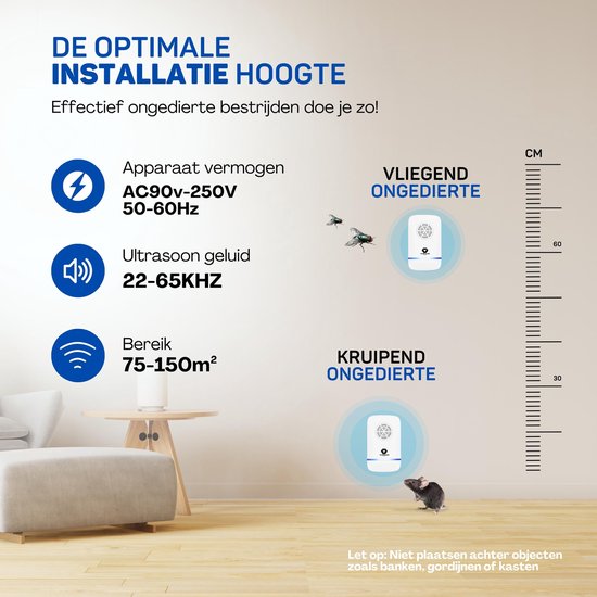 Vulpes Goods répulsif à ultrasons pour souris PRO - 8-en-1 - Répulsif pour souris d'intérieur - 4 pièces - Blanc