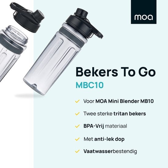 MOA Blender To Go MBC10 avec gobelets supplémentaires - Gobelets To Go - 2 gobelets en tritan de 600 ml chacun - MBC10