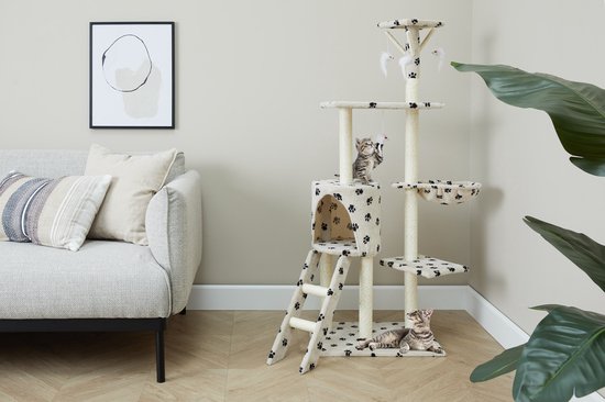 Lifa Living griffoir - Arbre à chat - Griffoir pour chat - 42x60x138.5 cm - crème/noir