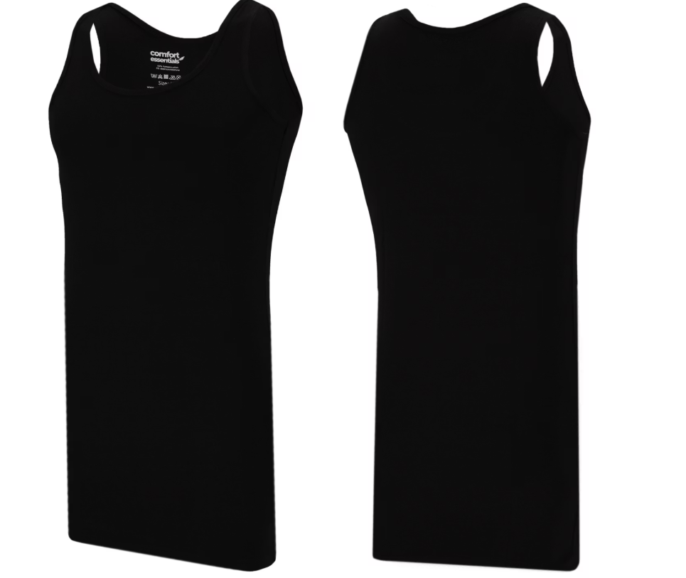 Comfort Essentials - singlets extra longs pour hommes - 3 pièces - noir - taille XXL - 95% coton, 5% élasthanne
