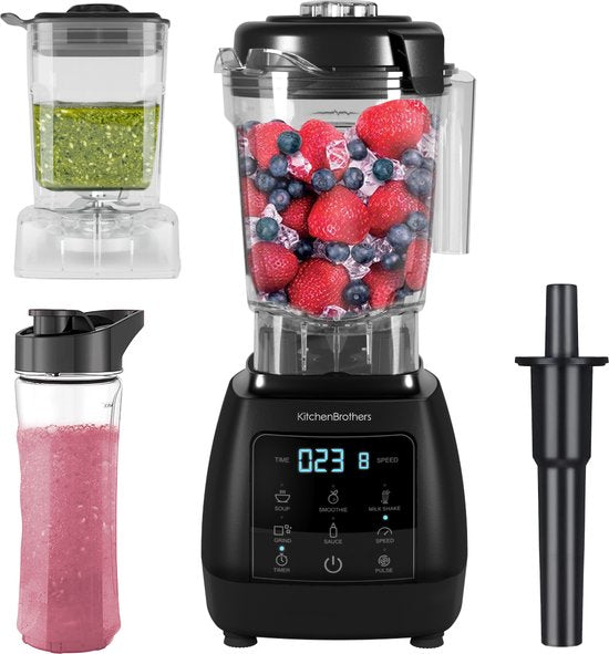 KitchenBrothers 2-in-1 Power Blender - 1600W - 2L - Ensemble complet avec hachoir et gobelet - Smoothie Maker - Ice Crusher - Noir