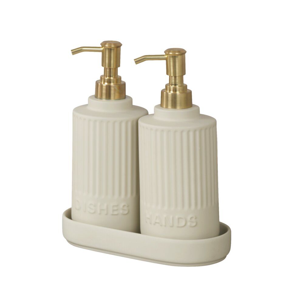 Ensemble de distributeurs de savon et de liquide vaisselle WENKO Heidi, couleur crème - 2 x 550 ml - Céramique
