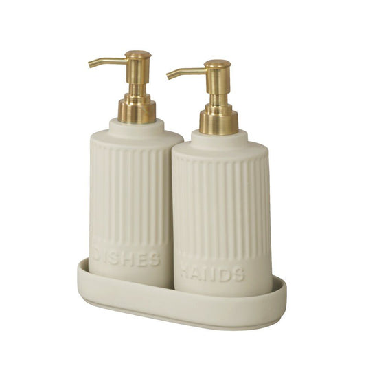 Ensemble de distributeurs de savon et de liquide vaisselle WENKO Heidi, couleur crème - 2 x 550 ml - Céramique