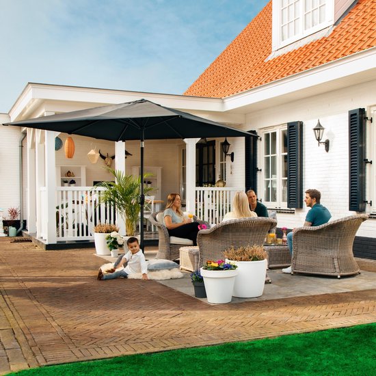 VONROC Premium Parasol à manche Rosolina 280x280cm - Housse de protection incluse - Parasol carré - Inclinable - Toile résistante aux UV - Noir