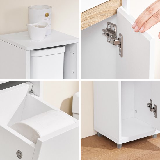 SoBuy BZR151-W Armoire de toilette pour espaces étroits, armoire de rangement compacte avec étagère et tiroir réglables, pour salle de bain, armoire de toilette en bois, blanc, 20 x 20 x 96 cm